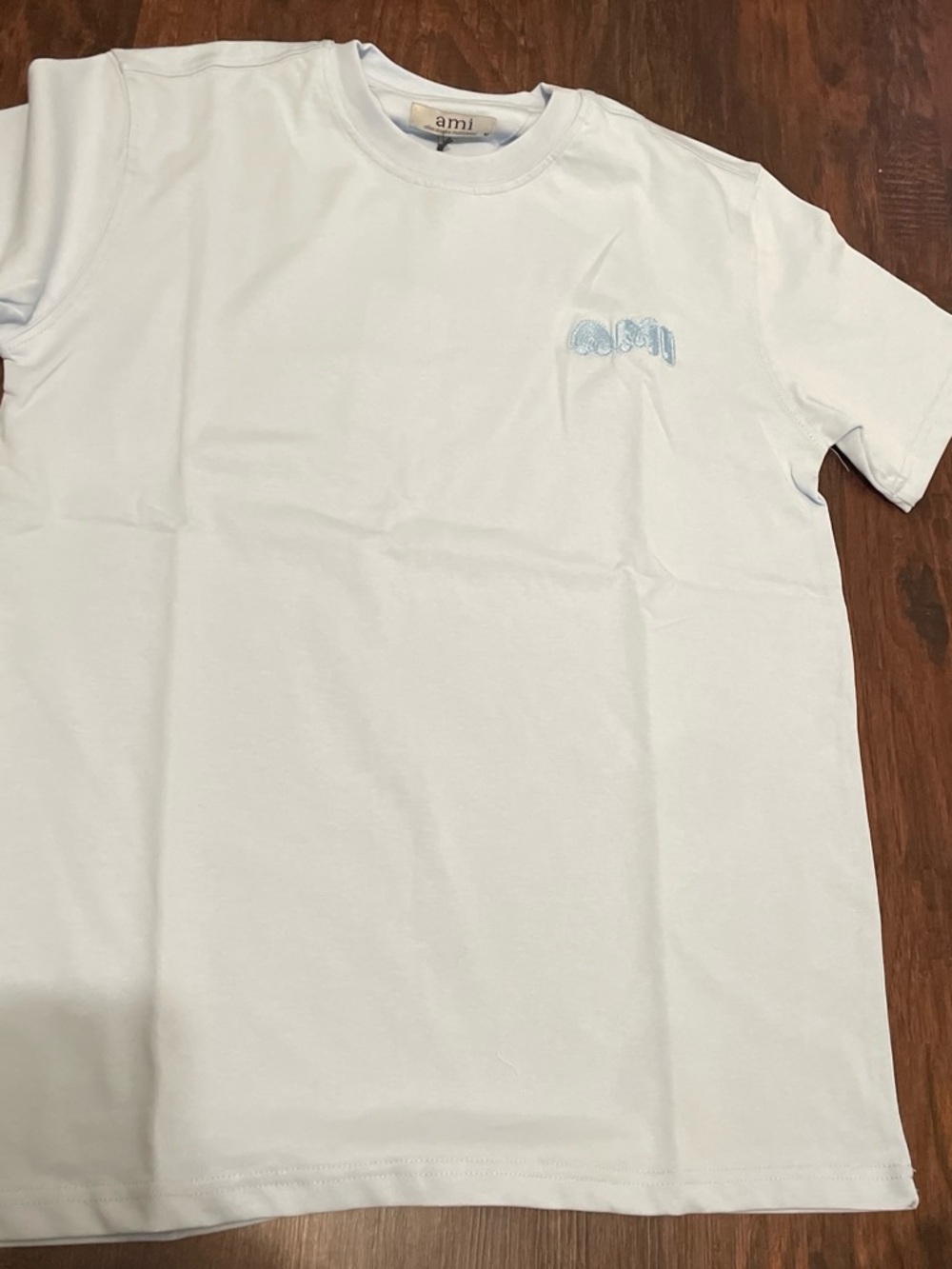Ami Light Blue Embroidered Logo Short Sleeve Tee